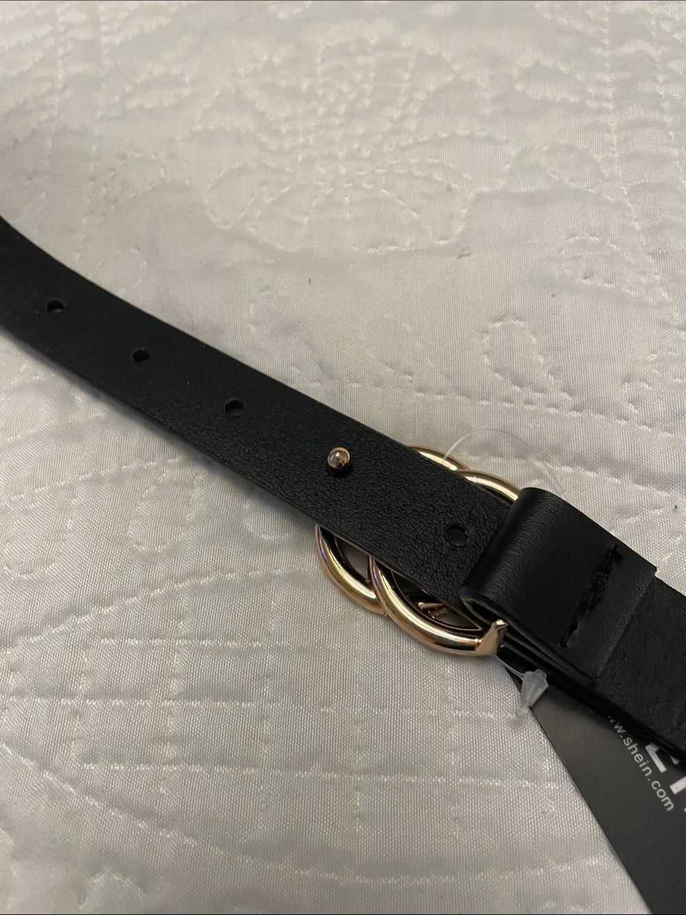 NWT SHEIN Black Faux Leather Belt with Gold Tone Buckle